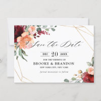 Burgundy Coral Orange Eukalyptus Save the Date
