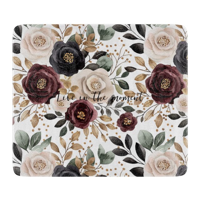Burgundy Cream Black Floral Schneidebrett (Vorderseite)