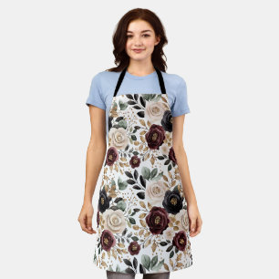 Burgundy Cream Black Floral Schürze