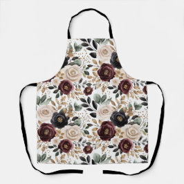 Burgundy Cream Black Floral Schürze