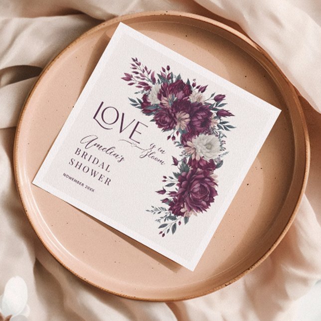 Burgundy Cream Blume Liebe in Bloom Brautparty Serviette (Von Creator hochgeladen)