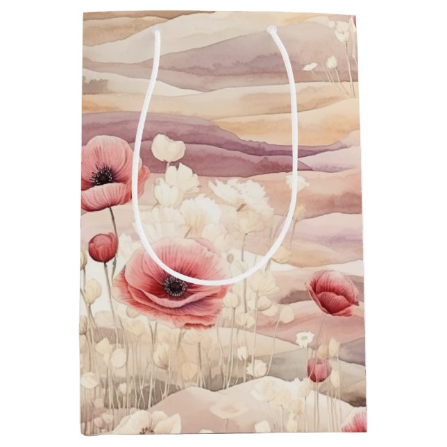 Burgundy Cream Blush Bloral Brautparty Mittlere Geschenktüte (Vorderseite)