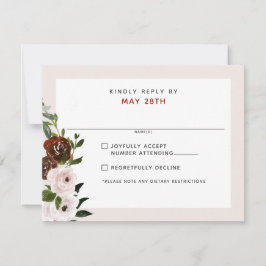 Burgundy Cream Dusty Pink Rose Floral Wedding RSVP Karte