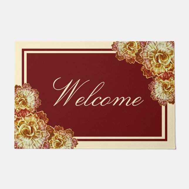 Burgundy & Cream Elegance 24"x36" Door Mat Fußmatte (Vorderseite)