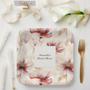 Burgundy Cream Floral Brautparty Pappteller