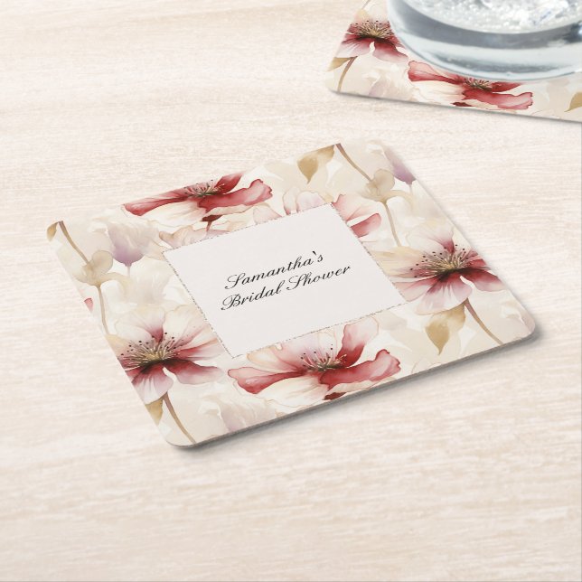 Burgundy Cream Floral Brautparty Rechteckiger Pappuntersetzer (angewinkelt)