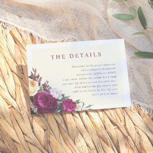 Burgundy & Cream Floral Die Details Umschließkarte Begleitkarte