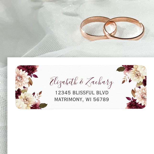 Burgundy Cream Floral Wedding Rücksendeadresse (Von Creator hochgeladen)