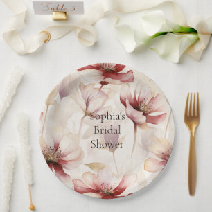 Burgundy Cream Lavender Floral Brautparty Pappteller