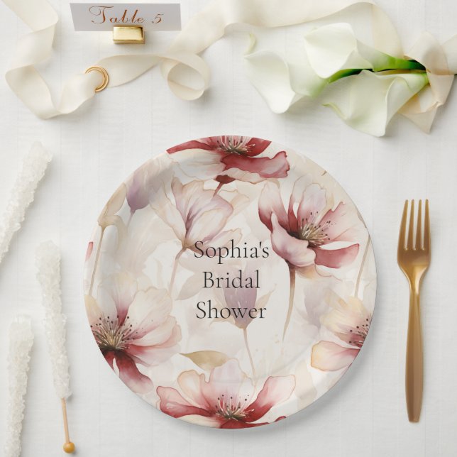 Burgundy Cream Lavender Floral Brautparty Pappteller (Hochzeit)