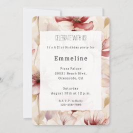 Burgundy Cream Lavender Romantic Floral Geburtstag Einladung