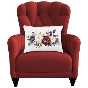 Burgundy Cream Navy Blue Floral Watercolor Bedroom Dekokissen