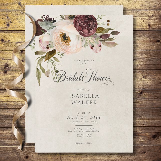 Burgundy Cream Pink Vintag Peonies Brautparty Einladung (Burgundy Cream Pink Vintage Peonies Bridal Shower Invitation)