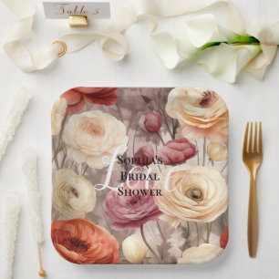 Burgundy Cream Spring Blumen Brautparty Pappteller