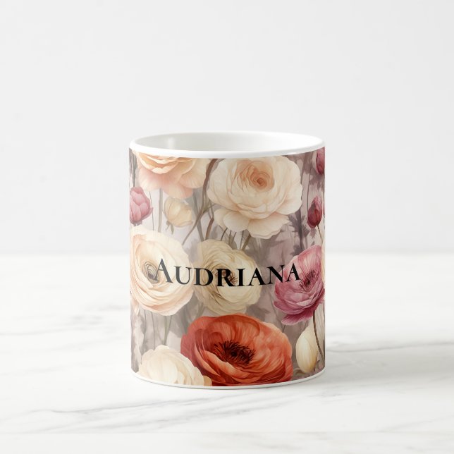 Burgundy Cream Spring Blumen Kaffeetasse (Mittel)