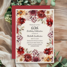 Burgundy Cream Watercolor Floral 60. Geburtstag