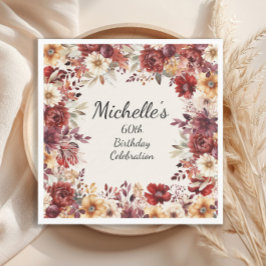 Burgundy Cream Watercolor Floral 60. Geburtstag Serviette