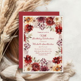 Burgundy Cream Watercolor Floral 90. Geburtstag Einladung