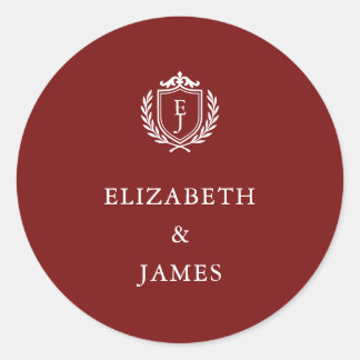 Burgundy Crest Wedding Custom Initials Runder Aufkleber