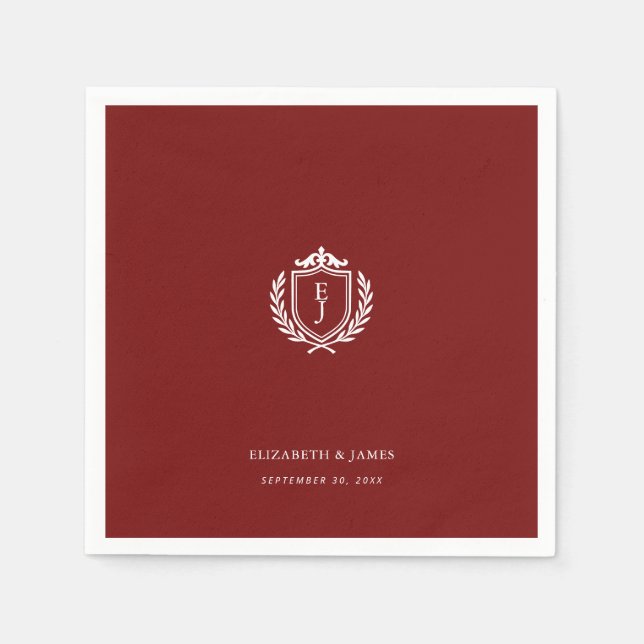 Burgundy Crest Wedding Welcome, Custom Initials Serviette (Vorderseite)