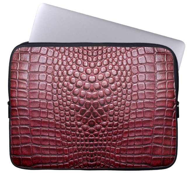 Burgundy Crocodile Alligator Imitate Leather Print Laptopschutzhülle (Vorderseite)