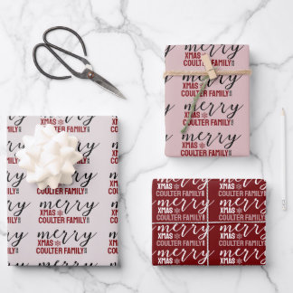 Burgundy cursive Christmas text name year snowflak Geschenkpapier Set