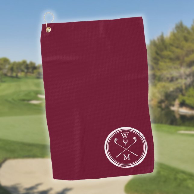 Burgundy Custom Monogram Initials Golfhandtuch (Von Creator hochgeladen)