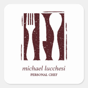 Burgundy Cutlery   Koch Catering Bäckerei Restaura Quadratischer Aufkleber