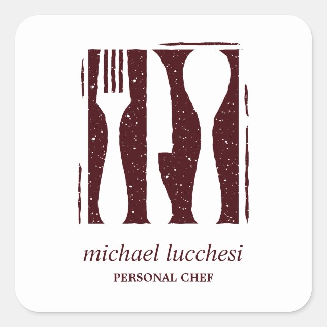 Burgundy Cutlery | Koch Catering Bäckerei Restaura Quadratischer Aufkleber (Vorderseite)