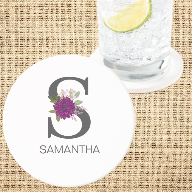 Burgundy Dahlia Floral Alphabet Letter Monogram   Getränkeuntersetzer (Von Creator hochgeladen)