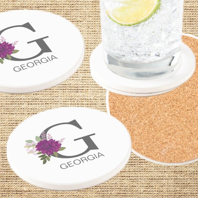 Burgundy Dahlia Floral Alphabet Letter Monogram   Getränkeuntersetzer (Von Creator hochgeladen)