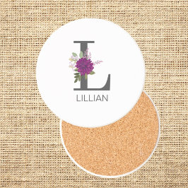 Burgundy Dahlia Floral Alphabet Letter Monogram   Getränkeuntersetzer