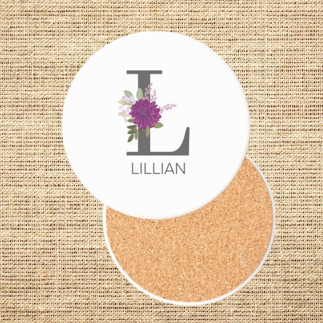 Burgundy Dahlia Floral Alphabet Letter Monogram   Getränkeuntersetzer (Von Creator hochgeladen)