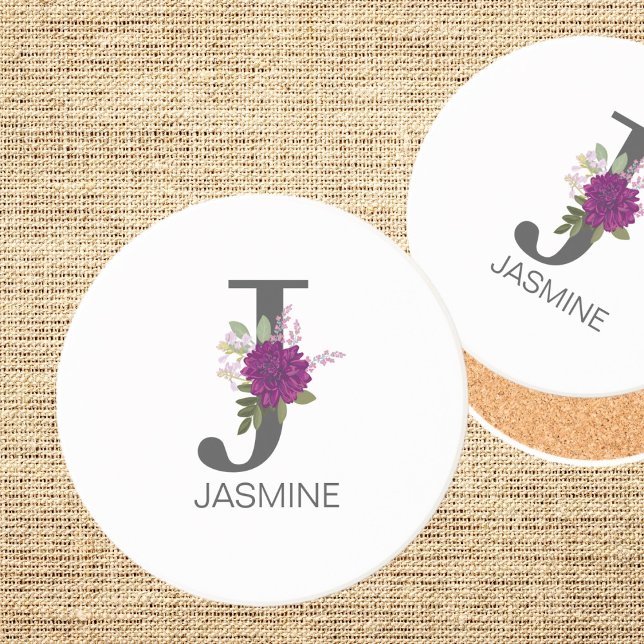 Burgundy Dahlia Floral Alphabet Letter Monogram   Getränkeuntersetzer (Von Creator hochgeladen)