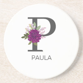 Burgundy Dahlia Floral Alphabet Letter Monogram   Getränkeuntersetzer