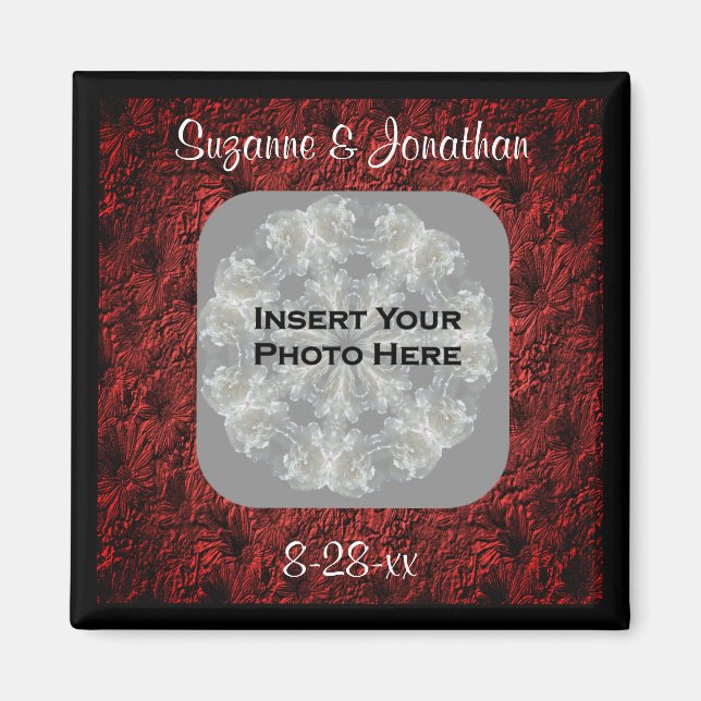 Burgundy Daisies Wedding Photo Personalized Magnet (Vorne)
