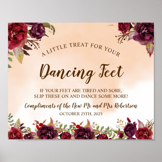 Burgundy Dancing Feet Flip Flops Hochzeitssymbol Poster (Vorne)
