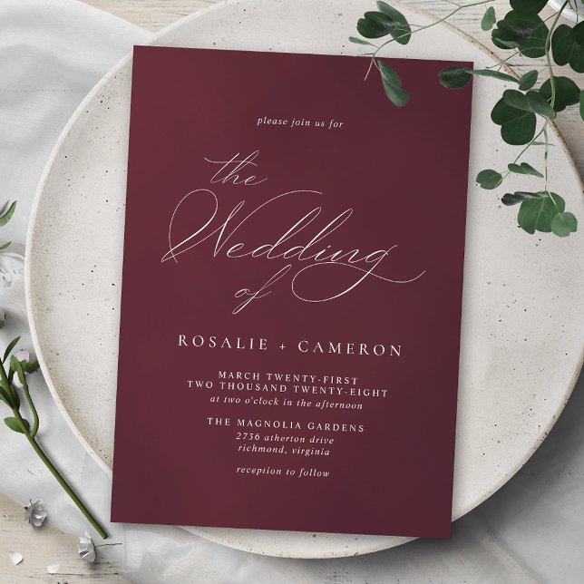 Burgundy Dark Red | Elegante Script Maroon Wedding Einladung (Von Creator hochgeladen)