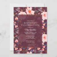 Burgundy Dark Red Floral | Vintag Maroon Birthday