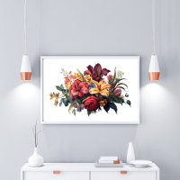 Burgundy Dark Red Peach Vintage Blumengrün