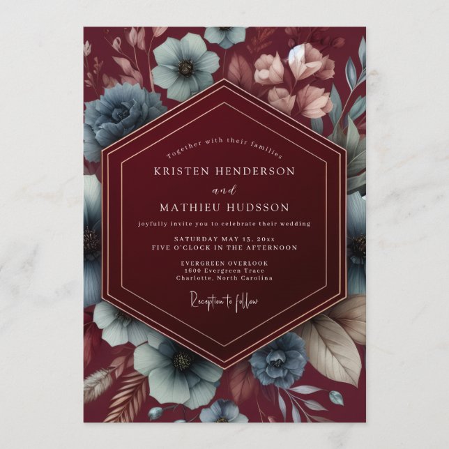 Burgundy Dark Romance Wedding Einladung (Vorderseite)