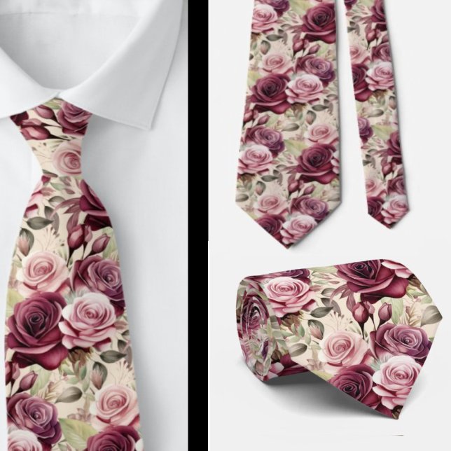 Burgundy Deep Rote Rosen Blush Mauve Neck Tie Krawatte (Von Creator hochgeladen)