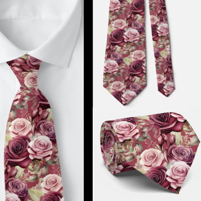 Burgundy Deep Rote Rosen Blush Mauve Neck Tie Krawatte (Von Creator hochgeladen)
