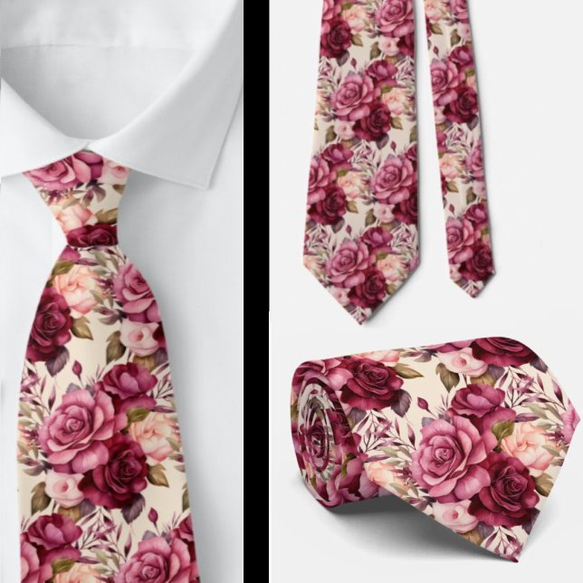 Burgundy Deep Rote Rosen Blush Mauve Neck Tie Krawatte (Von Creator hochgeladen)
