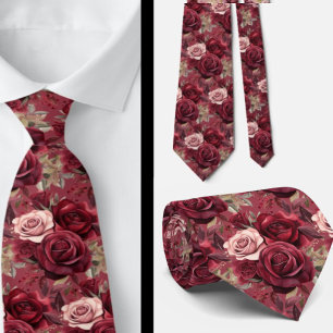 Burgundy Deep Rote Rosen Blush Mauve Neck Tie Krawatte