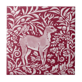 Burgundy Deer Buck Birds Woodland Foods Animal Fliese