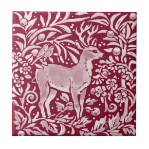 Burgundy Deer Buck Birds Woodland Foods Animal Fliese