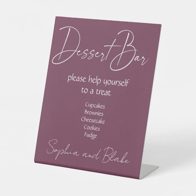 Burgundy Dessert Bar Wedding Pedestal Sign Sockelschild (Vorderseite)