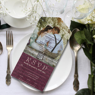 Burgundy Diamond Foto QR Code All In One Einladung