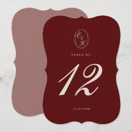 Burgundy Die-Cut Wedding Table Number Einladung